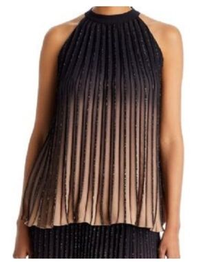 Black and Beige Pleated Top